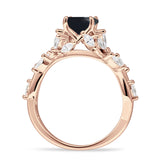 Round Infinity Marquise Vintage Style Floral Ring Natural Black Onyx 925 Sterling Silver