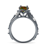 Round Engagement Ring Split Shank Cubic Zirconia 925 Sterling Silver