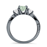 Three Stone Round Natural Green Amethyst Prasiolite Ring 925 Sterling Silver