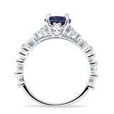 Round Lab Alexandrite Pear Teardrop Engagement Ring 925 Sterling Silver