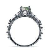 Round Natural Green Moss Agate Pear Teardrop Engagement Ring 925 Sterling Silver