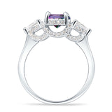 Three Stone Round Pear Teardrop Cubic Zirconia Trilogy Engagement Ring 925 Sterling Silver
