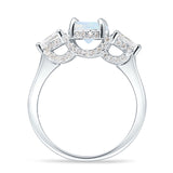 Three Stone Round Pear Teardrop Cubic Zirconia Trilogy Engagement Ring 925 Sterling Silver