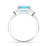 Three Stone Emerald Cut Solitaire Trio Ring Cubic Zirconia 925 Sterling Silver