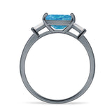 Three Stone Emerald Cut Solitaire Trio Ring Cubic Zirconia 925 Sterling Silver