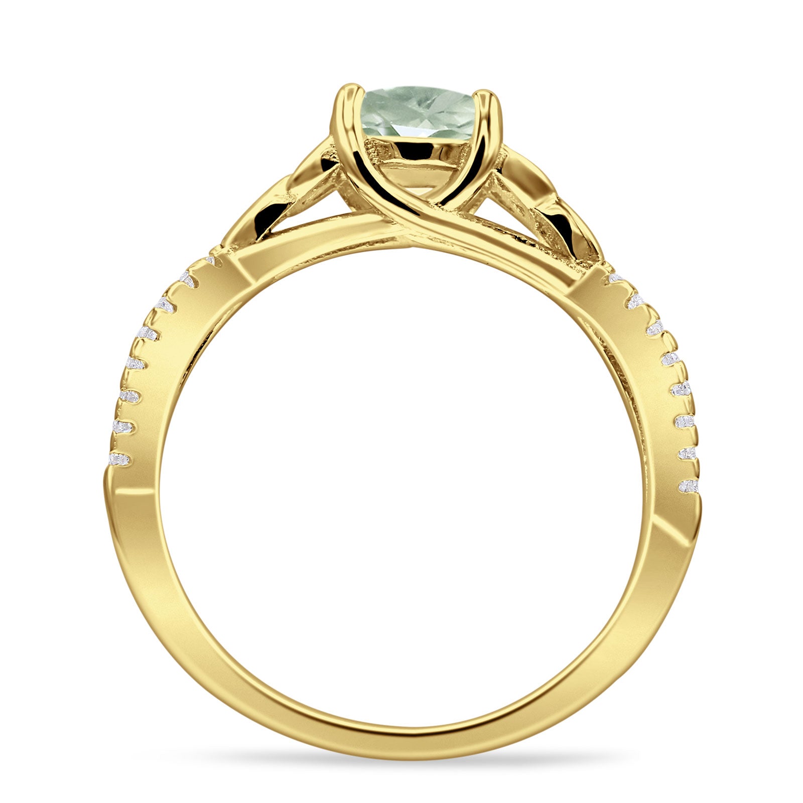 Round Cetlic Trinity Vintage Style Natural Green Amethyst Prasiolite Ring 925 Sterling Silver