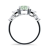 Three Stone Round Natural Green Amethyst Prasiolite Vintage Style Ring 925 Sterling Silver