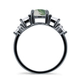 Three Stone Round Natural Green Moss Agate Vintage Style Ring 925 Sterling Silver