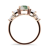 Three Stone Round Natural Green Moss Agate Vintage Style Ring 925 Sterling Silver