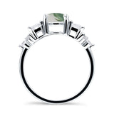 Three Stone Round Natural Green Moss Agate Vintage Style Ring 925 Sterling Silver