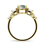 Three Stone Round Natural Green Moss Agate Vintage Style Ring 925 Sterling Silver