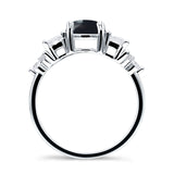 Three Stone Round Natural Black Onyx Vintage Style Ring 925 Sterling Silver