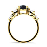 Three Stone Round Natural Black Onyx Vintage Style Ring 925 Sterling Silver