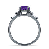 Round Vintage Style Ring Baguette Cubic Zirconia 925 Sterling Silver