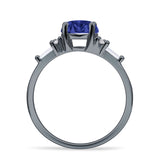 Round Vintage Style Ring Baguette Cubic Zirconia 925 Sterling Silver