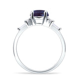 Round Lab Alexandrite Vintage Style Ring Baguette 925 Sterling Silver