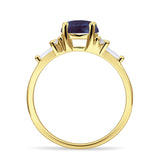 Round Lab Alexandrite Vintage Style Ring Baguette 925 Sterling Silver