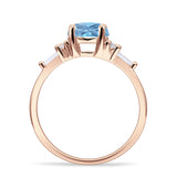 Round Natural Aquamarine Vintage Style Ring Baguette 925 Sterling Silver