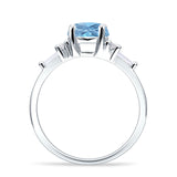 Round Natural Aquamarine Vintage Style Ring Baguette 925 Sterling Silver