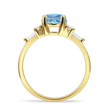 Round Natural Aquamarine Vintage Style Ring Baguette 925 Sterling Silver