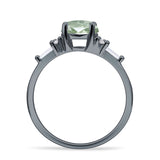 Round Natural Green Amethyst Prasiolite Vintage Style Ring Baguette 925 Sterling Silver