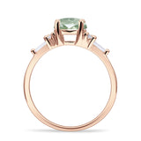 Round Natural Green Amethyst Prasiolite Vintage Style Ring Baguette 925 Sterling Silver