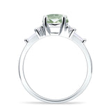 Round Natural Green Amethyst Prasiolite Vintage Style Ring Baguette 925 Sterling Silver
