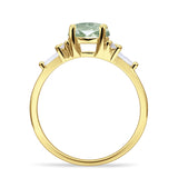 Round Natural Green Amethyst Prasiolite Vintage Style Ring Baguette 925 Sterling Silver