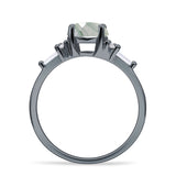 Round Natural Green Moss Agate Vintage Style Ring Baguette 925 Sterling Silver