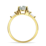 Round Natural Green Moss Agate Vintage Style Ring Baguette 925 Sterling Silver