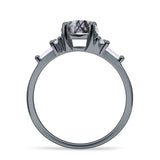 Round Natural Rutilated Quartz Vintage Style Ring Baguette 925 Sterling Silver