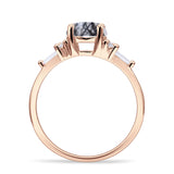 Round Natural Rutilated Quartz Vintage Style Ring Baguette 925 Sterling Silver