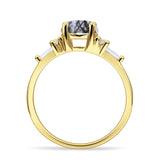 Round Natural Rutilated Quartz Vintage Style Ring Baguette 925 Sterling Silver