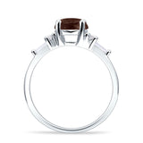 Round Natural Chocolate Smoky Quartz Vintage Style Ring Baguette 925 Sterling Silver