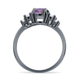 Round Graduating Baguette Cubic Zirconia Ring 925 Sterling Silver