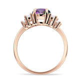 Round Graduating Baguette Cubic Zirconia Ring 925 Sterling Silver