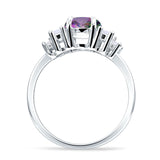 Round Graduating Baguette Cubic Zirconia Ring 925 Sterling Silver