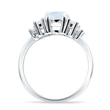 Round Graduating Baguette Cubic Zirconia Ring 925 Sterling Silver