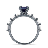 Solitaire Baguette Round Lab Alexandrite Engagement Ring 925 Sterling Silver