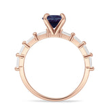 Solitaire Baguette Round Lab Alexandrite Engagement Ring 925 Sterling Silver