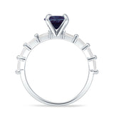 Solitaire Baguette Round Lab Alexandrite Engagement Ring 925 Sterling Silver