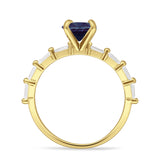 Solitaire Baguette Round Lab Alexandrite Engagement Ring 925 Sterling Silver