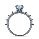 Solitaire Baguette Round Natural Aquamarine Engagement Ring 925 Sterling Silver