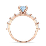 Solitaire Baguette Round Natural Aquamarine Engagement Ring 925 Sterling Silver