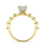 Solitaire Baguette Round Natural Aquamarine Engagement Ring 925 Sterling Silver