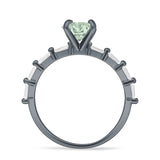 Solitaire Baguette Round Natural Green Amethyst Engagement Ring 925 Sterling Silver