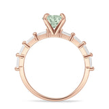 Solitaire Baguette Round Natural Green Amethyst Engagement Ring 925 Sterling Silver