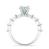 Solitaire Baguette Round Natural Green Amethyst Engagement Ring 925 Sterling Silver