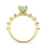 Solitaire Baguette Round Natural Green Amethyst Engagement Ring 925 Sterling Silver