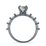 Solitaire Baguette Round Natural Green Moss Agate Engagement Ring 925 Sterling Silver